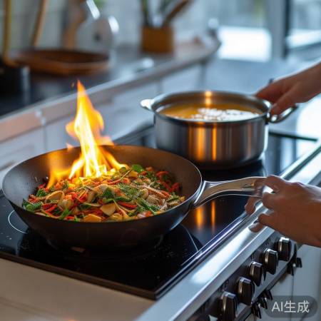 燃气灶炒菜，电磁炉煮汤