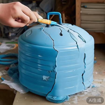 塑料水箱断裂，修补需谨慎。