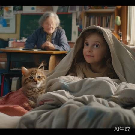 宝宝被窝里惊现猫猫